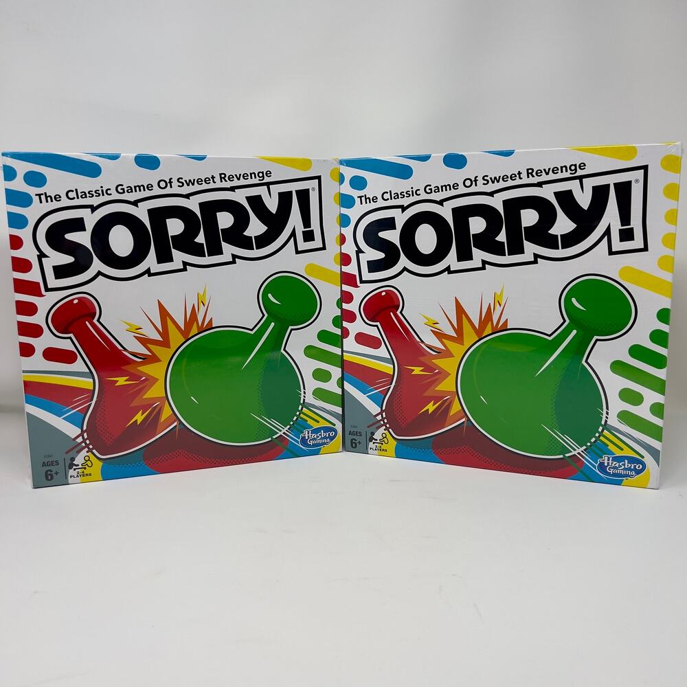 Bundle of 2 - Sorry! Classic Hasbro Board Game for Kids Ages 6 and up - NEW!